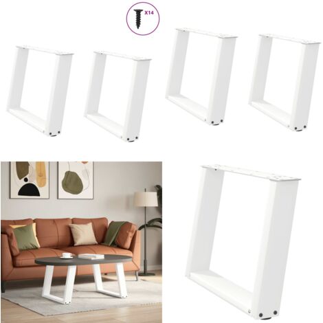 Patas para mesa de centro en forma de U (2 unidades), color blanco, 70 x (42-43) cm, acero - Soporte para mesa - Patas en forma de U