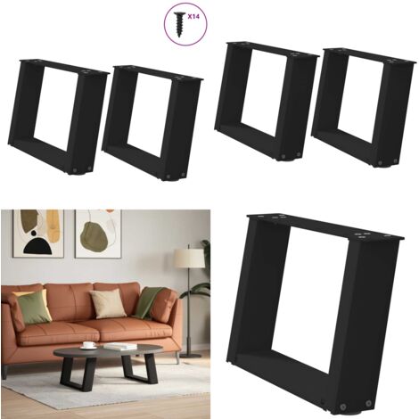 Patas para mesa de centro en forma de U (2 unidades), color negro, 40 x (30-31) cm, acero - Soporte para mesa - Patas en forma de U