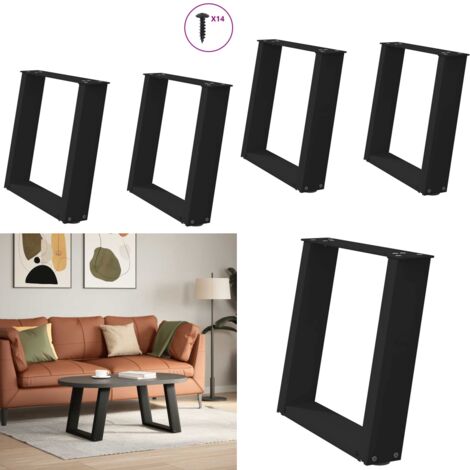 Patas para mesa de centro en forma de U (2 unidades), color negro, 50 x (42-43) cm, acero - Soporte para mesa - Patas en forma de U