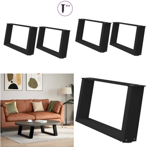 Patas para mesa de centro en forma de U (2 unidades), color negro, 60 x (30-31) cm, acero - Soporte para mesa - Patas en forma de U