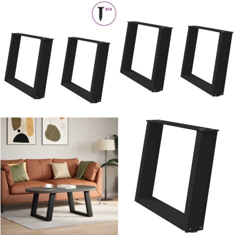 Patas para mesa de centro en forma de U (2 unidades), color negro, 60 x (42-43) cm, acero - Soporte para mesa - Patas en forma de U