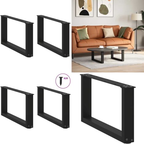 Patas para mesa de centro en forma de U (2 unidades), color negro, 70 x (30-31) cm, acero - Soporte para mesa - Patas en forma de U