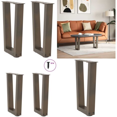 Patas para mesa de centro en forma de V (2 unidades, acero natural, 28 x 42-43,3 cm) - Soporte para mesa - Niveladores para mesa