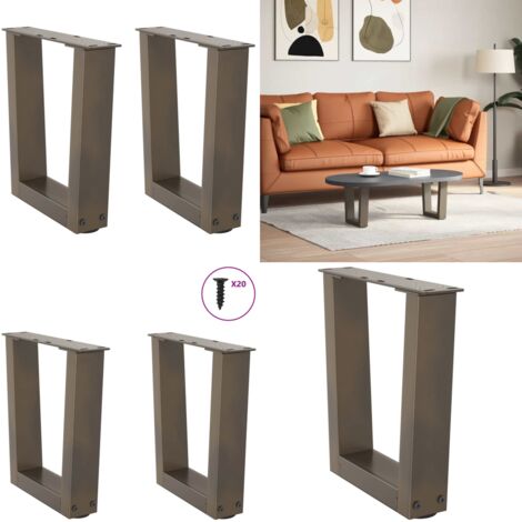 Patas para mesa de centro en forma de V (2 unidades, acero natural, 40 x 30-31,3 cm) - Soporte para mesa - Niveladores para mesa