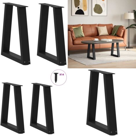 Patas para mesa de centro en forma de V (2 unidades), color negro, 38 x (42-43,3) cm, acero - Soporte para mesa - Patas en forma de V