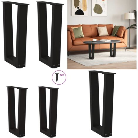 Patas para mesa de centro en forma de V (2 unidades), color negro, 38 x (42-43,3) cm, acero - Soporte para mesa - Patas en forma de V