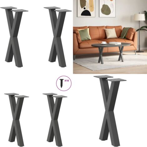 Patas para mesa de centro en forma de X (2 unidades), antracita, 28 x (42-43) cm, acero - Soporte para mesa - Patas en forma de X