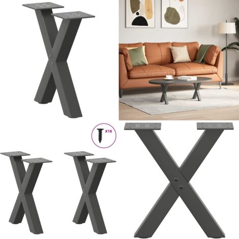 Patas para mesa de centro en forma de X (2 unidades), antracita, 37 x (30-31) cm, acero - Soporte para mesa - Patas en forma de X