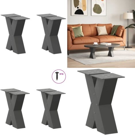 Patas para mesa de centro en forma de X (2 unidades), antracita, 40 x (30-31) cm, acero - Soporte para mesa - Patas en forma de X