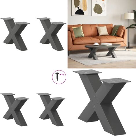 Patas para mesa de centro en forma de X (2 unidades), antracita, 50 x (30-31) cm, acero - Soporte para mesa - Patas en forma de X