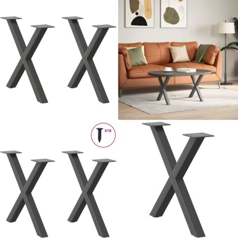 Patas para mesa de centro en forma de X (2 unidades), antracita, 50 x (42-43) cm, acero - Soporte para mesa - Patas en forma de X