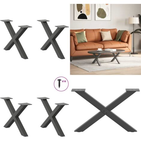 Patas para mesa de centro en forma de X (2 unidades), antracita, 60 x (30-31) cm, acero - Soporte para mesa - Patas en forma de X