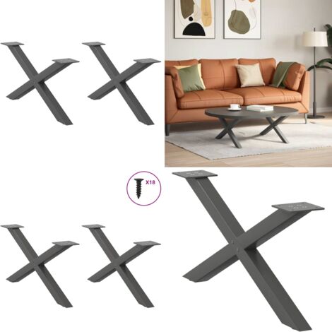 Patas para mesa de centro en forma de X (2 unidades), antracita, 70 x (30-31) cm, acero - Soporte para mesa - Patas en forma de X