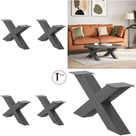 Patas para mesa de centro en forma de X (2 unidades), antracita, 70 x (30-31) cm, acero - Soporte para mesa - Patas en forma de X
