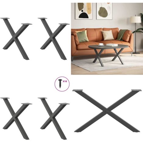 Patas para mesa de centro en forma de X (2 unidades), antracita, 70 x (42-43) cm, acero - Soporte para mesa - Patas en forma de X