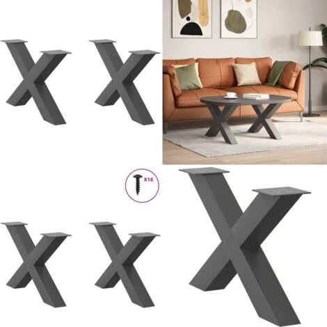 Patas para mesa de centro en forma de X (2 unidades), antracita, 70 x (42-43) cm, acero - Soporte para mesa - Patas en forma de X