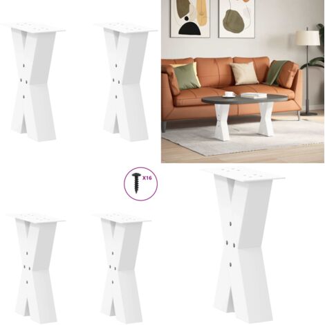 Patas para mesa de centro en forma de X (2 unidades), color blanco, 28 x (42-43) cm, acero - Soporte para mesa - Patas en forma de X