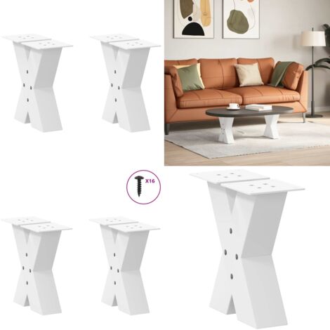 Patas para mesa de centro en forma de X (2 unidades), color blanco, 40 x (30-31) cm, acero - Soporte para mesa - Patas en forma de X