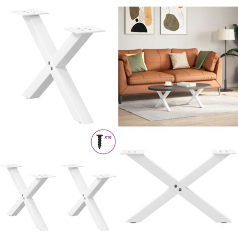 Patas para mesa de centro en forma de X (2 unidades), color blanco, 50 x (30-31) cm, acero - Soporte para mesa - Patas en forma de X