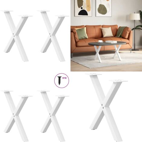 Patas para mesa de centro en forma de X (2 unidades), color blanco, 50 x (42-43) cm, acero - Soporte para mesa - Patas en forma de X
