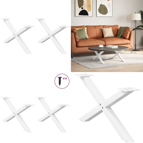 Patas para mesa de centro en forma de X (2 unidades), color blanco, 70 x (30-31) cm, acero - Soporte para mesa - Patas en forma de X