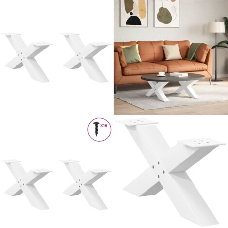 Patas para mesa de centro en forma de X (2 unidades), color blanco, 70 x (30-31) cm, acero - Soporte para mesa - Patas en forma de X