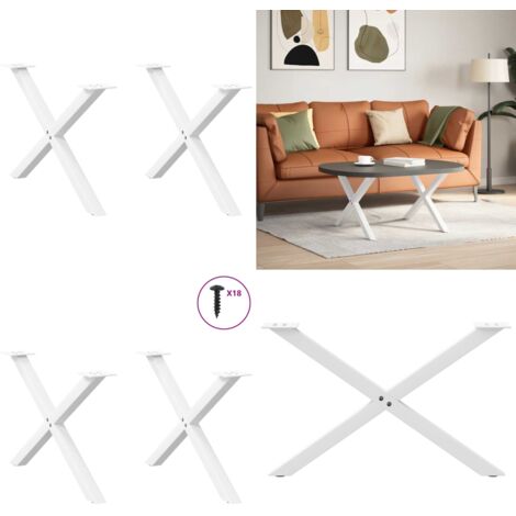 Patas para mesa de centro en forma de X (2 unidades), color blanco, 70 x (42-43) cm, acero - Soporte para mesa - Patas en forma de X