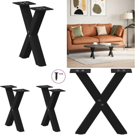 Patas para mesa de centro en forma de X (2 unidades), color negro, 30 x (30-31) cm, acero - Soporte para mesa - Patas en forma de X