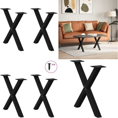 Patas para mesa de centro en forma de X (2 unidades), color negro, 50 x (42-43) cm, acero - Soporte para mesa - Patas en forma de X