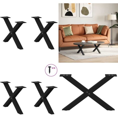 Patas para mesa de centro en forma de X (2 unidades), color negro, 60 x (30-31) cm, acero - Soporte para mesa - Patas en forma de X