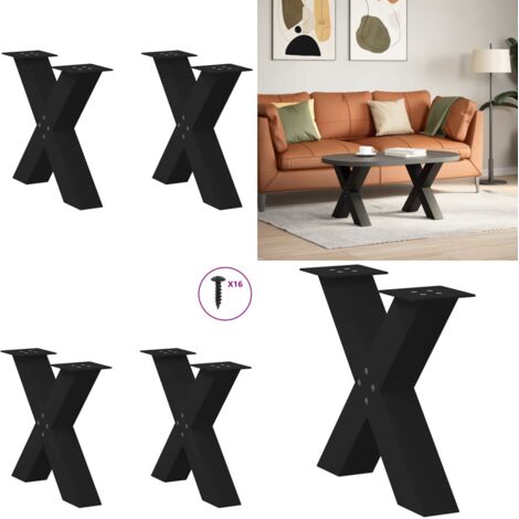 Patas para mesa de centro en forma de X (2 unidades), color negro, 60 x (42-43) cm, acero - Soporte para mesa - Patas en forma de X