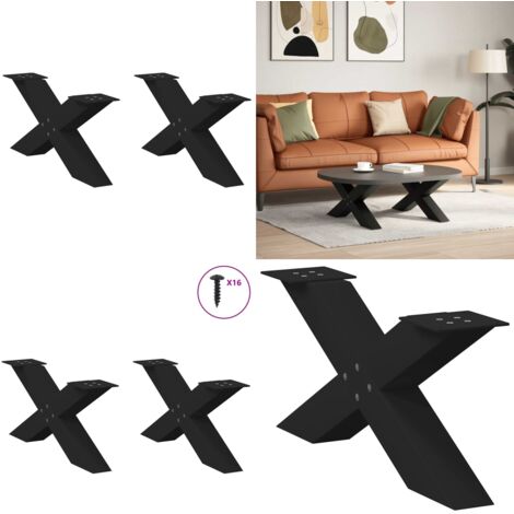Patas para mesa de centro en forma de X (2 unidades), color negro, 70 x (30-31) cm, acero - Soporte para mesa - Patas en forma de X