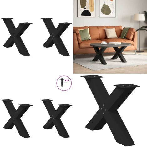 Patas para mesa de centro en forma de X (2 unidades), color negro, 70 x (42-43) cm, acero - Soporte para mesa - Patas en forma de X