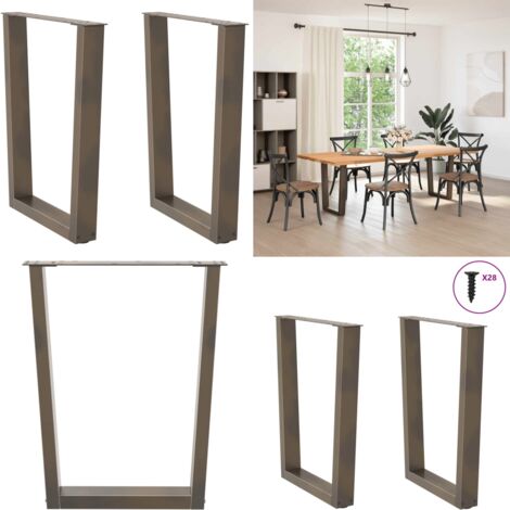 Patas para mesa de comedor en forma de V (2 unidades, acero natural, 70 x 72-73,3 cm) - Soporte para mesa - Niveladores para mesa
