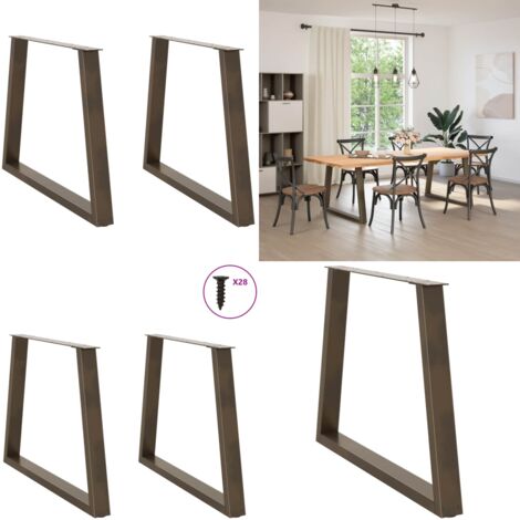 Patas para mesa de comedor en forma de V (2 unidades, acero natural, 90 x 72-73,3 cm) - Soporte para mesa - Niveladores para mesa