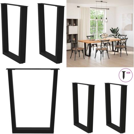 Patas para mesa de comedor en forma de V (2 unidades), color negro, 70 x (72-73,3) cm, acero - Patas en forma de V - Soporte para mesa