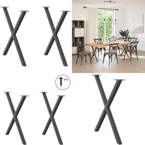 Patas para mesa de comedor en forma de X (2 unidades), antracita, 70 x (72-73) cm, acero - Soporte para mesa - Patas en forma de X