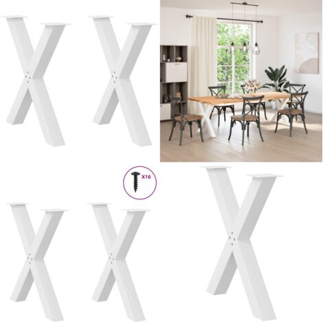 Patas para mesa de comedor en forma de X (2 unidades), color blanco, 80 x (72-73) cm, acero - Soporte para mesa - Patas en forma de X