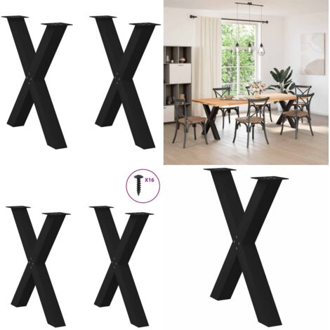 Patas para mesa de comedor en forma de X (2 unidades), color negro, 70 x (72-73) cm, acero - Patas en forma de X - Soporte para mesa