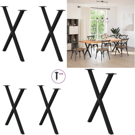Patas para mesa de comedor en forma de X (2 unidades), color negro, 70 x (72-73) cm, acero - Soporte para mesa - Patas en forma de X