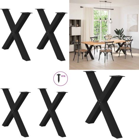 Patas para mesa de comedor en forma de X (2 unidades), color negro, 90 x (72-73) cm, acero - Soporte para mesa - Patas en forma de X