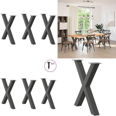 Patas para mesa de comedor en forma de X (3 unidades), antracita, 70 x (72-73) cm, acero - Soporte para mesa - Patas en forma de X