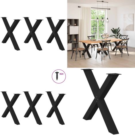 Patas para mesa de comedor en forma de X (3 unidades), color negro, 90 x (72-73) cm, acero - Soporte para mesa - Patas en forma de X
