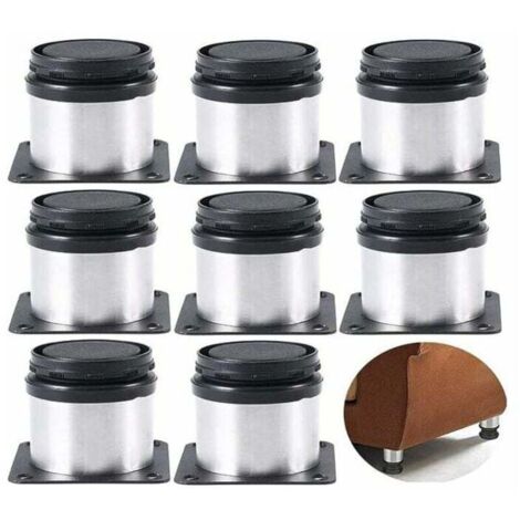Patas para muebles, en ángulo, patas ajustables para muebles, acero inoxidable, patas ajustables para muebles de metal, patas redondas (8 piezas)