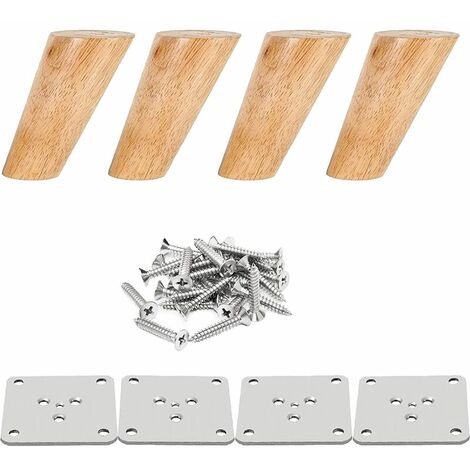 Patas para muebles Patas de mesa de madera de 20 cm, juego de 4 patas para muebles de madera maciza inclinadas cónicas, patas de repuesto para muebles con placas de montaje y tornillos para sofá cama,