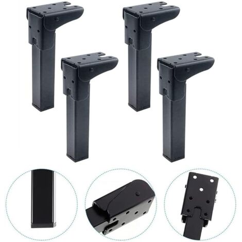Patas plegables con clip (4 piezas) - Bisagra autoblocante - Mesa de centro moderna - Prácticas patas plegables para mesa, mesita de noche y portátil - Tubo cuadrado negro