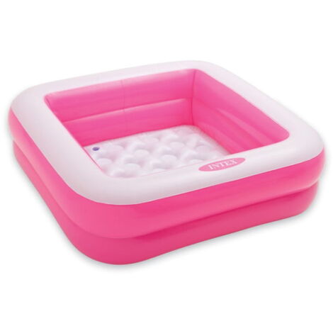 Intex – Pataugeoire gonflable carrée 85x85x23 cm – Rose – Sécurité renforcée avec fond gonflable – Pour enfants de 1 à 3 ans