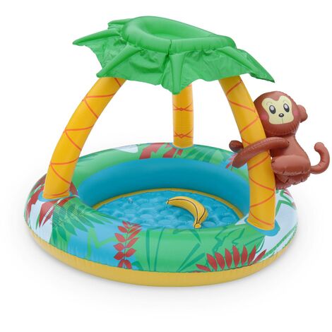 Pataugeoire gonflable JUNGLE, piscine pour bébé avec pare-soleil et jeux, 100 x 80 cm