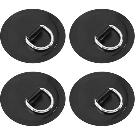 Patch Anneau D - Lot de 4 - PVC et Acier Inoxydable - Renfort Bateau Gonflable - Kayak Canoe Paddle - Noir ou Blanc - 10,2 cm