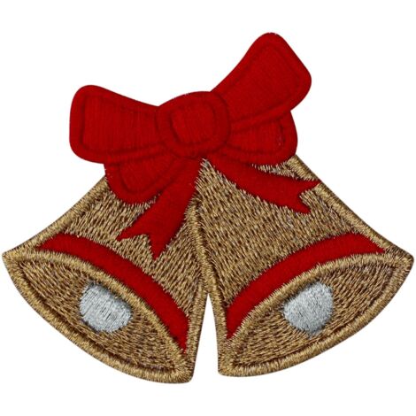 Patch de Noël couleur cuivre CLOCHES - Support thermocollant / thermocollant - Écusson brodé/Badge/Emblème